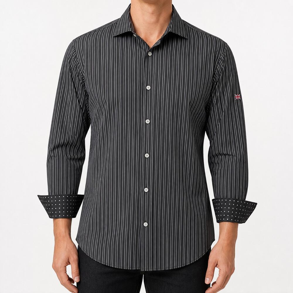 English Laundry Dress Shirt Mens XL 17 Striped Button Up Long Sleeve Classic
